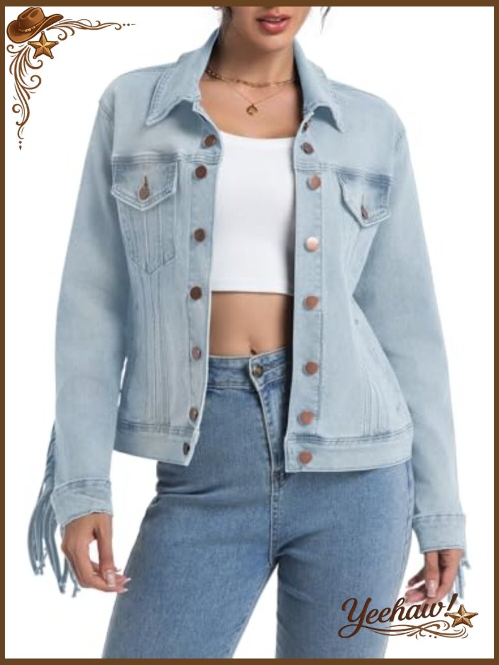 Women's Stretch Fitted Casual Vintage Denim Jacket Long Sleeve - Picture 5 of 6